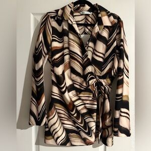 Zara Women's Swirl Pattern Blouse - Black, Brown, Cream Jacket and pants set.